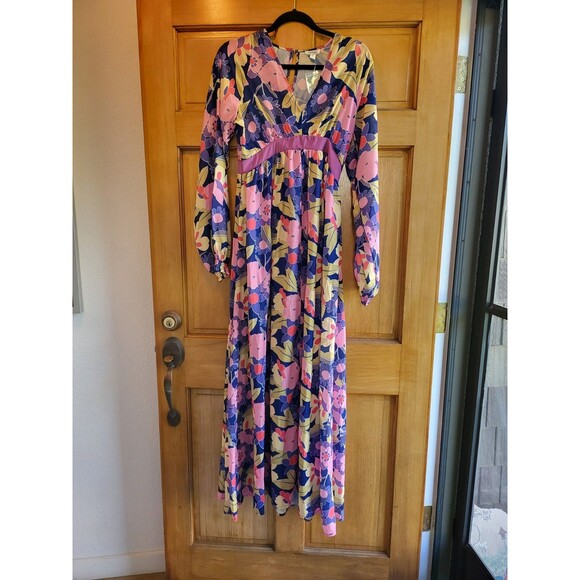 unique vintage Dresses & Skirts - Unique Vintage 1970's Navy & Purple Floral Dress Size Medium